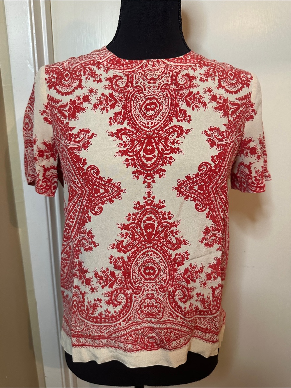 Madewell 100% Silk Red Paisley Blouse Size S (Runs Small)